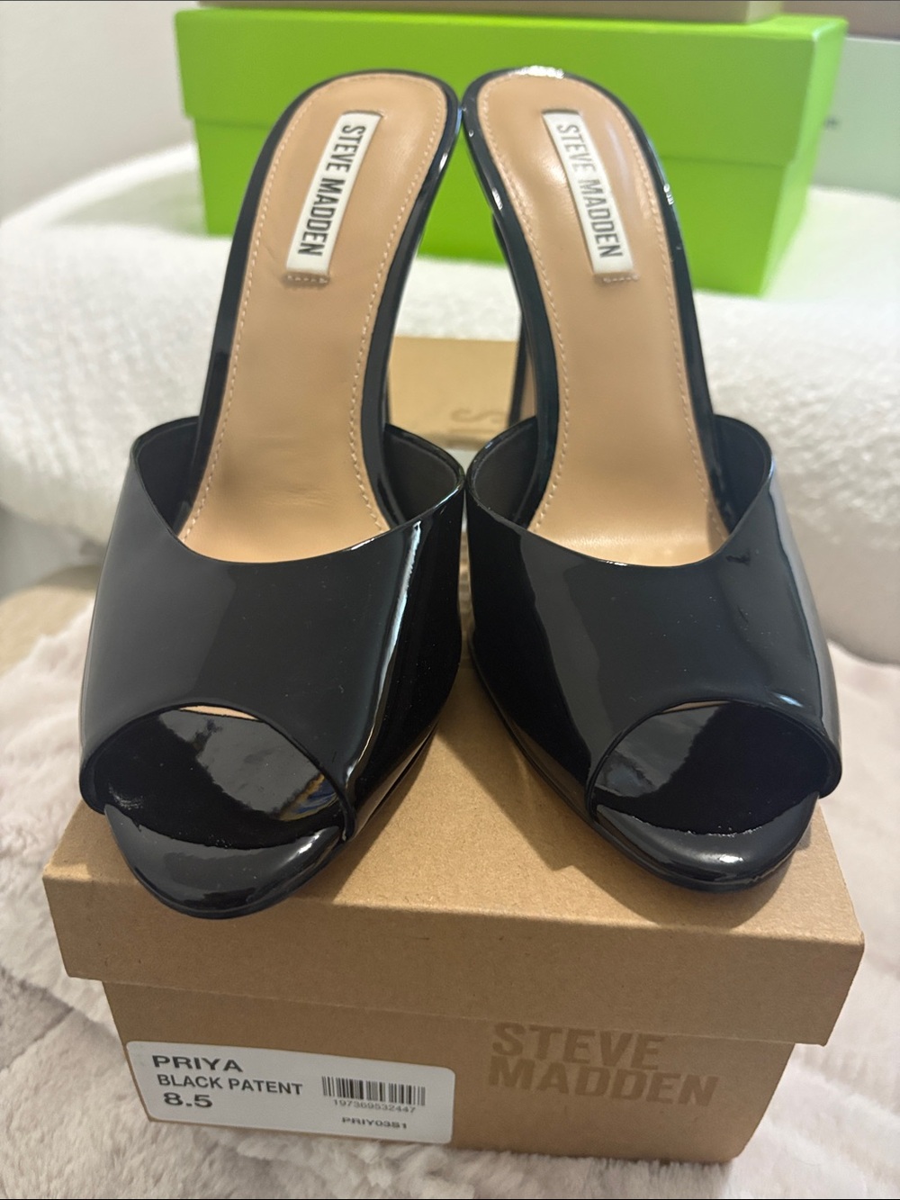 Steve Madden Black Patent Peep-Toe Mule